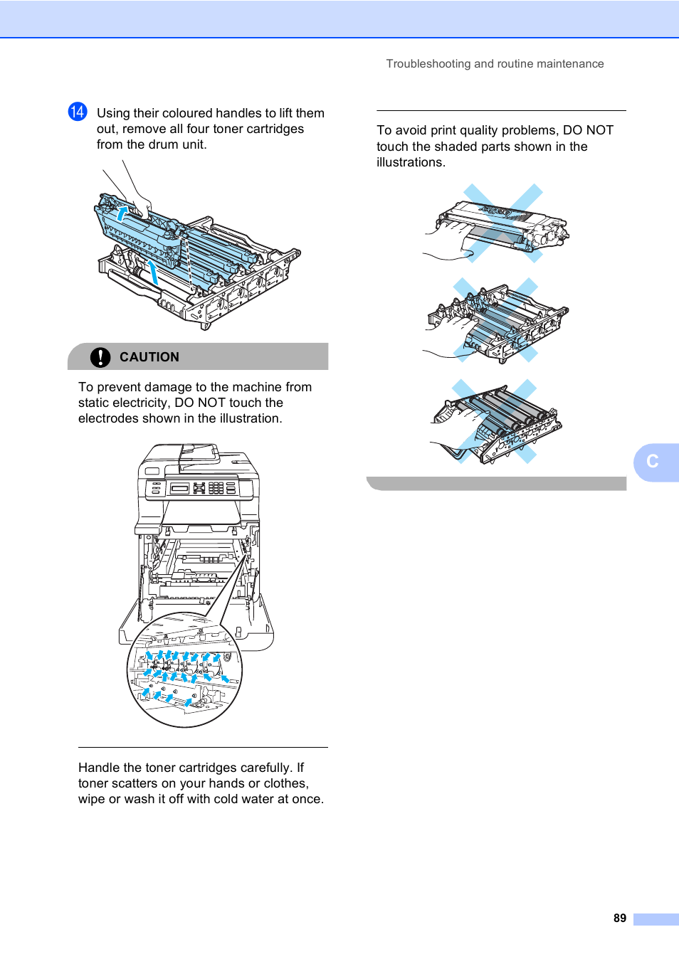 Caution, Troubleshooting and routine maintenance 89 | Brother DCP9040CN User Manual | Page 97 / 158