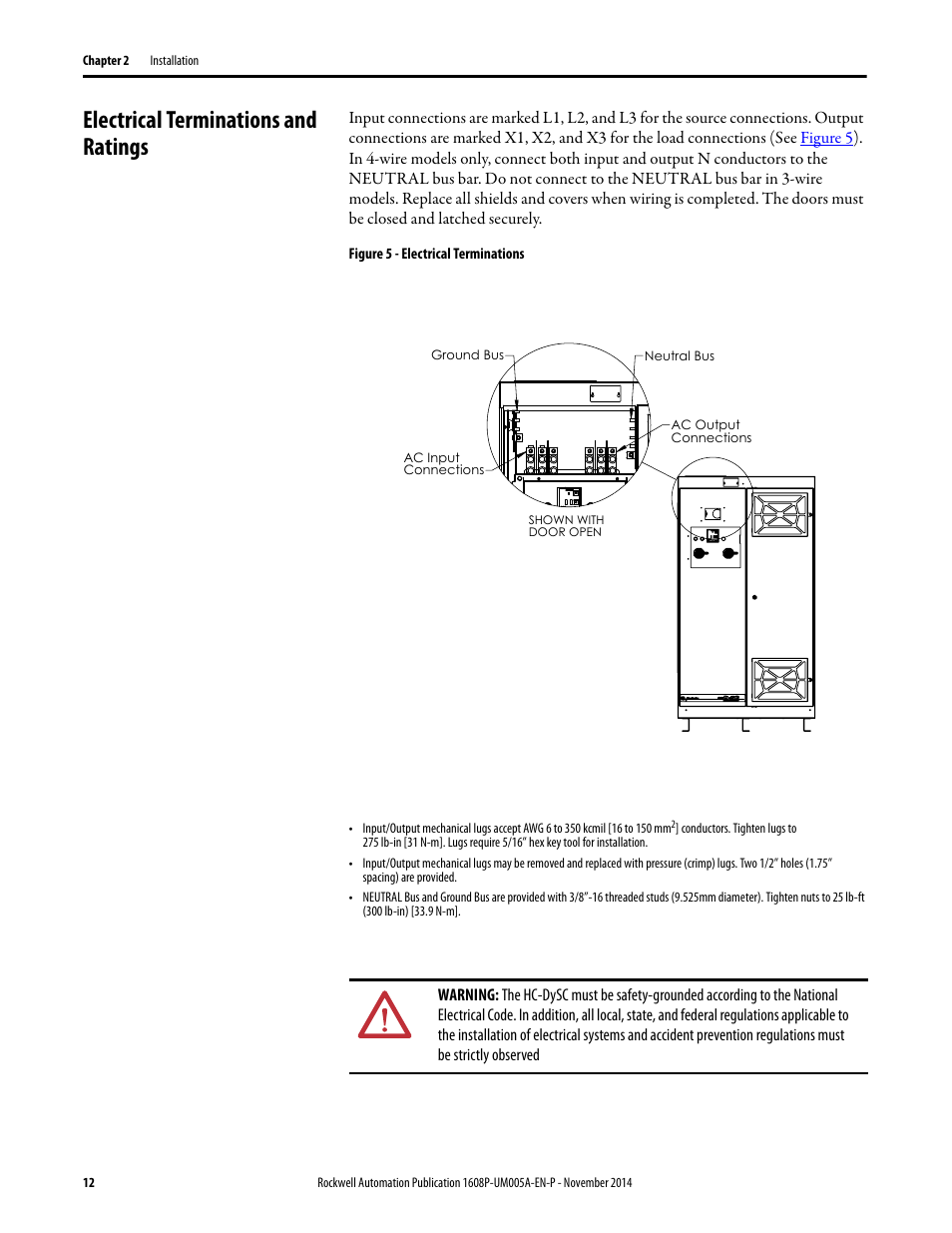 Electrical terminations and ratings | Rockwell Automation 1608P-200A480V... HC-DySC User Manual User Manual | Page 12 / 45