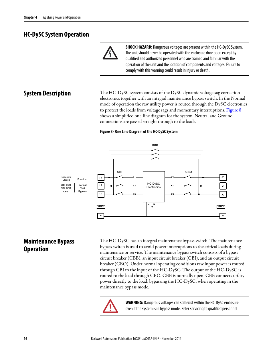 Hc-dysc system operation system description, Maintenance bypass operation, Figure 8 - one line diagram of the hc-dysc system | Rockwell Automation 1608P-200A480V... HC-DySC User Manual User Manual | Page 16 / 45