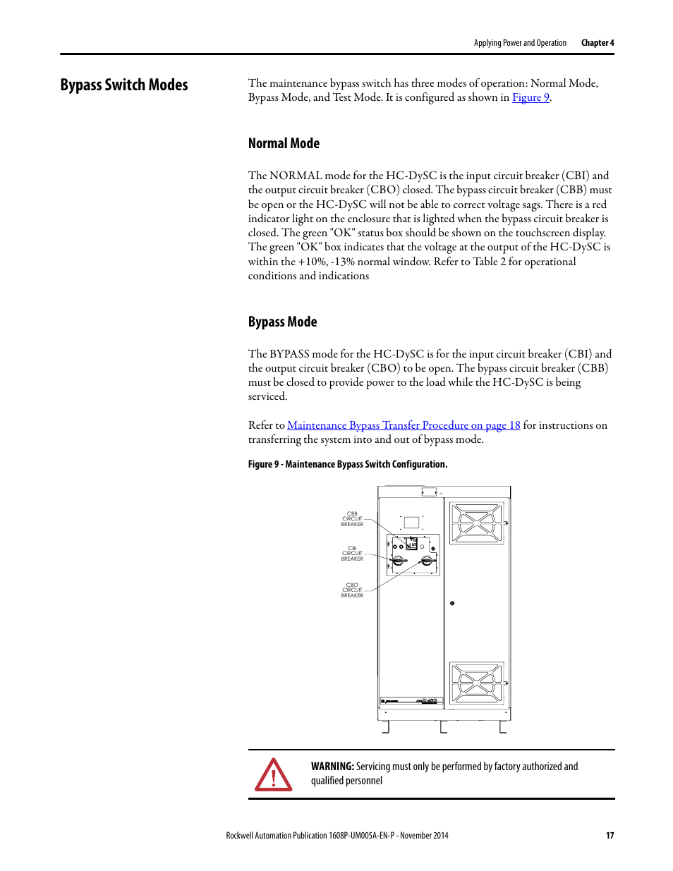 Bypass switch modes, Normal mode, Bypass mode | Rockwell Automation 1608P-200A480V... HC-DySC User Manual User Manual | Page 17 / 45