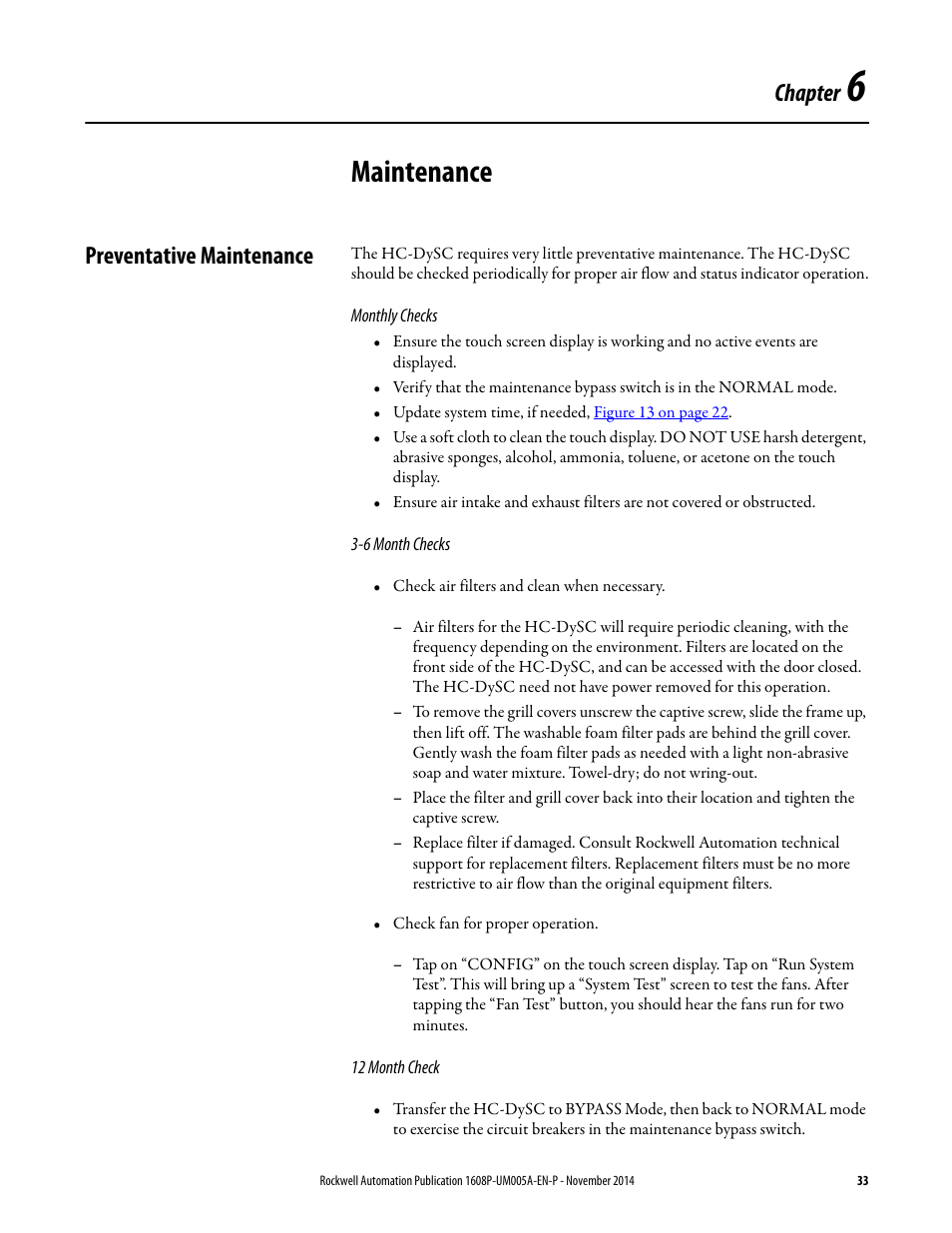 Maintenance, Chapter, Preventative maintenance | Rockwell Automation 1608P-200A480V... HC-DySC User Manual User Manual | Page 33 / 45