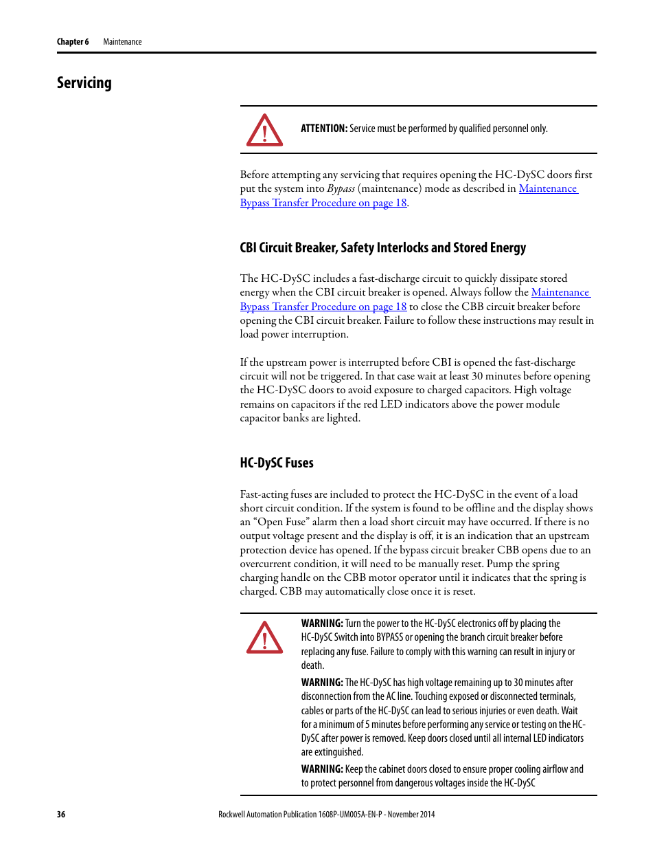 Servicing, Hc-dysc fuses | Rockwell Automation 1608P-200A480V... HC-DySC User Manual User Manual | Page 36 / 45
