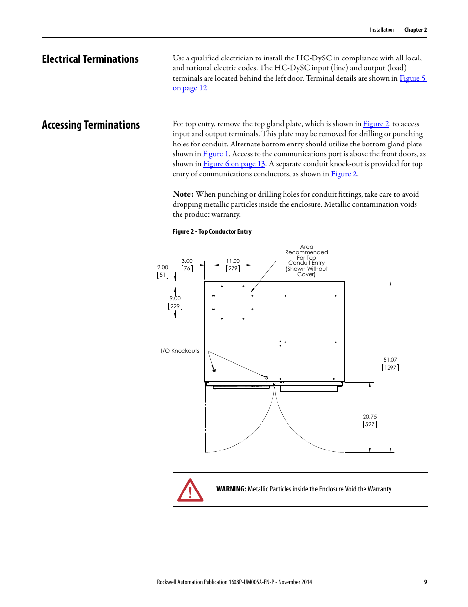 Electrical terminations, Accessing terminations | Rockwell Automation 1608P-200A480V... HC-DySC User Manual User Manual | Page 9 / 45