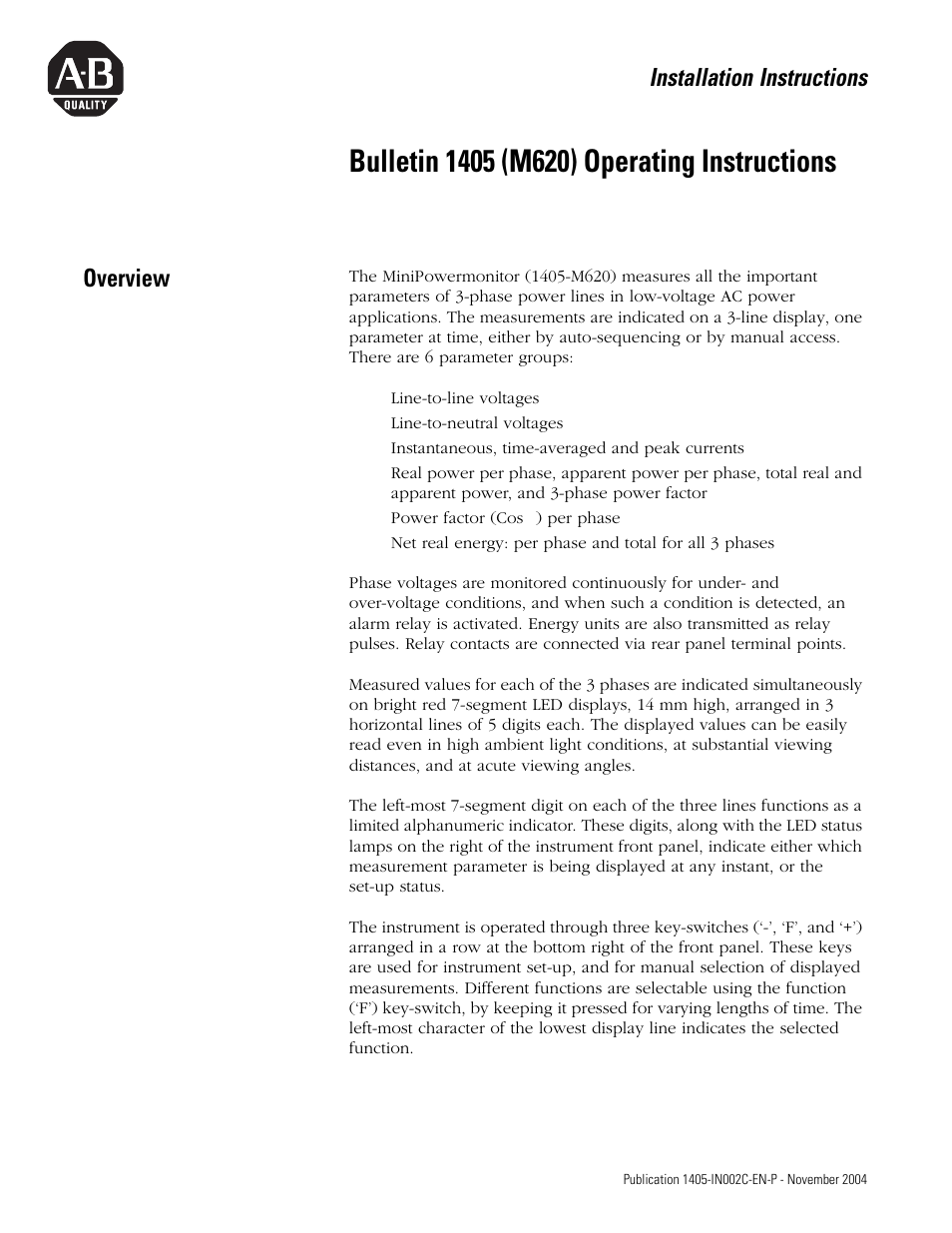 Rockwell Automation 1405-M620 Operating Instructions User Manual | 24 pages