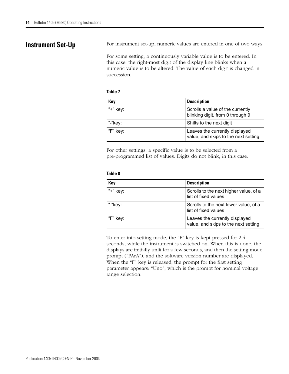 Instrument set-up | Rockwell Automation 1405-M620 Operating Instructions User Manual | Page 14 / 24