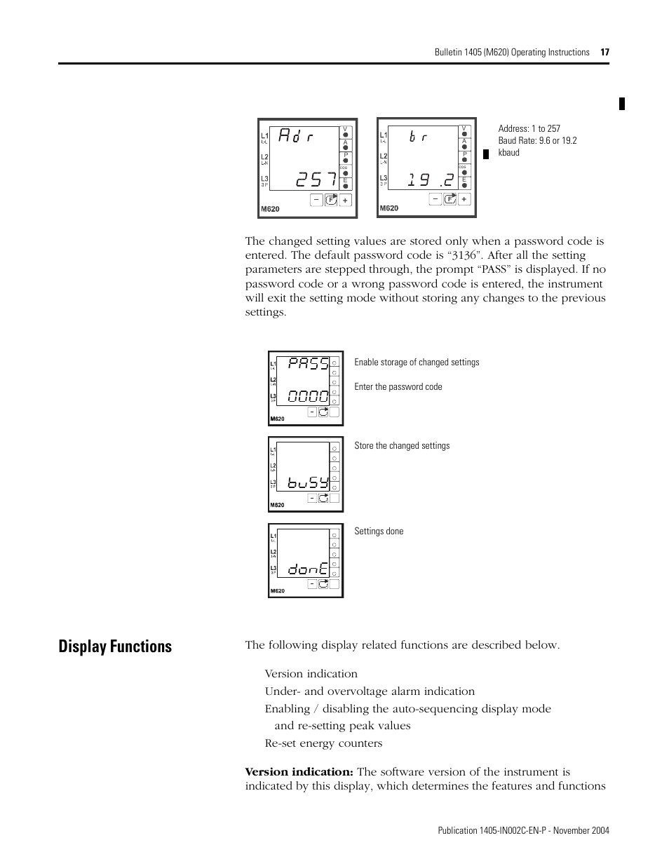 Display functions | Rockwell Automation 1405-M620 Operating Instructions User Manual | Page 17 / 24