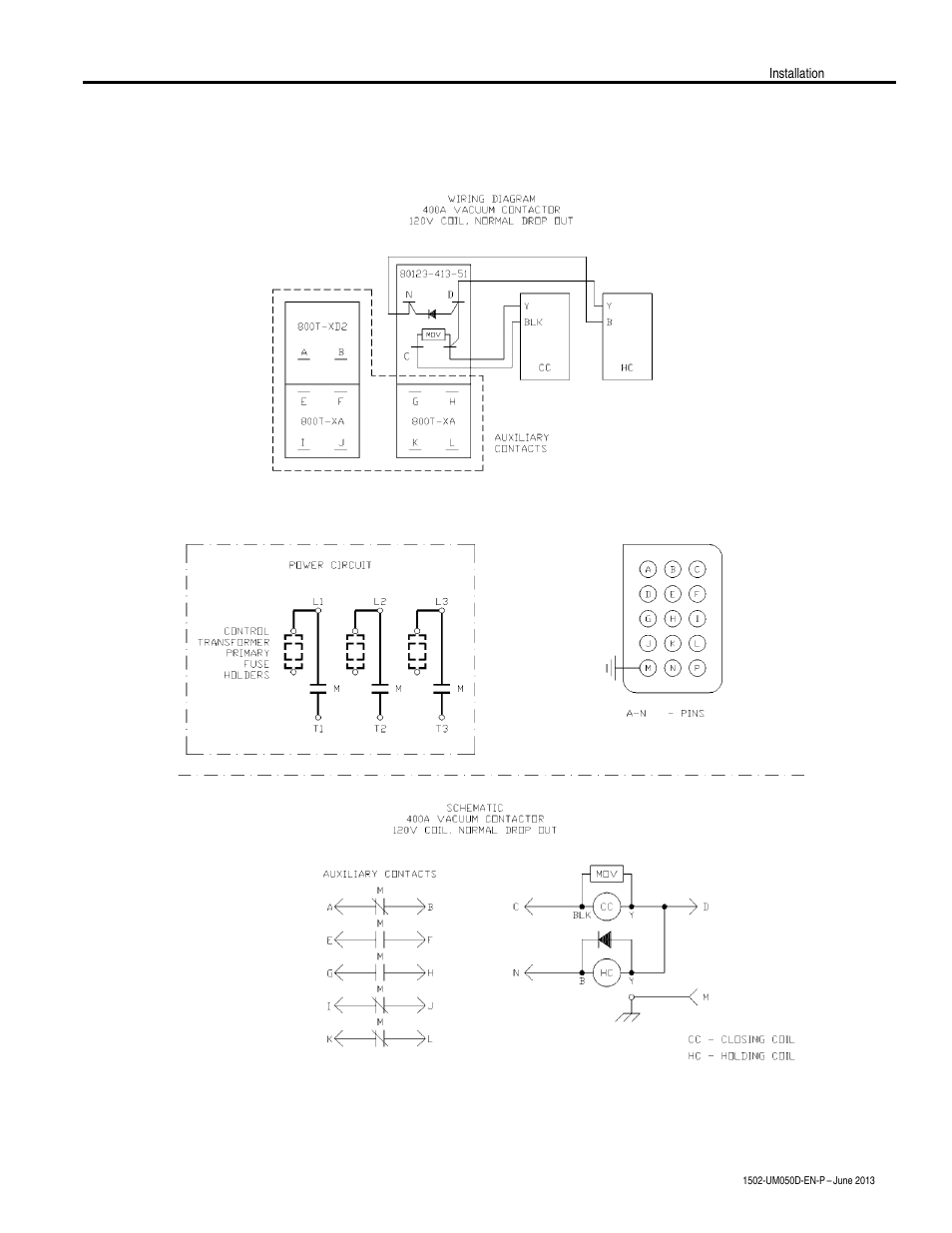 Wiring and schematic diagrams | Rockwell Automation 1502 400 Amp Medium Voltage Contactor (Series D) User Manual | Page 21 / 54