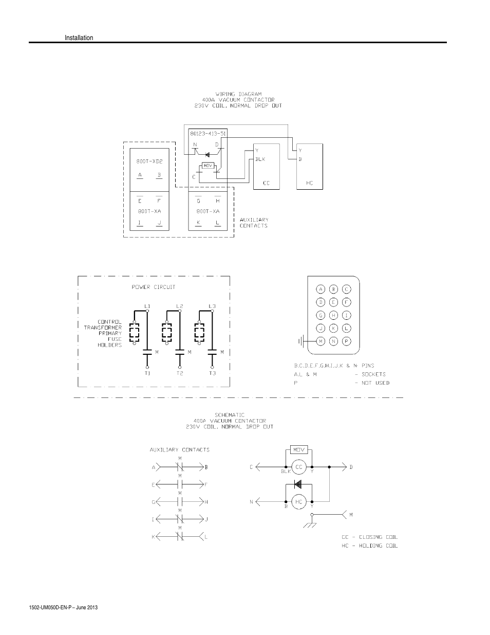 Wiring and schematic diagrams (cont.) | Rockwell Automation 1502 400 Amp Medium Voltage Contactor (Series D) User Manual | Page 22 / 54