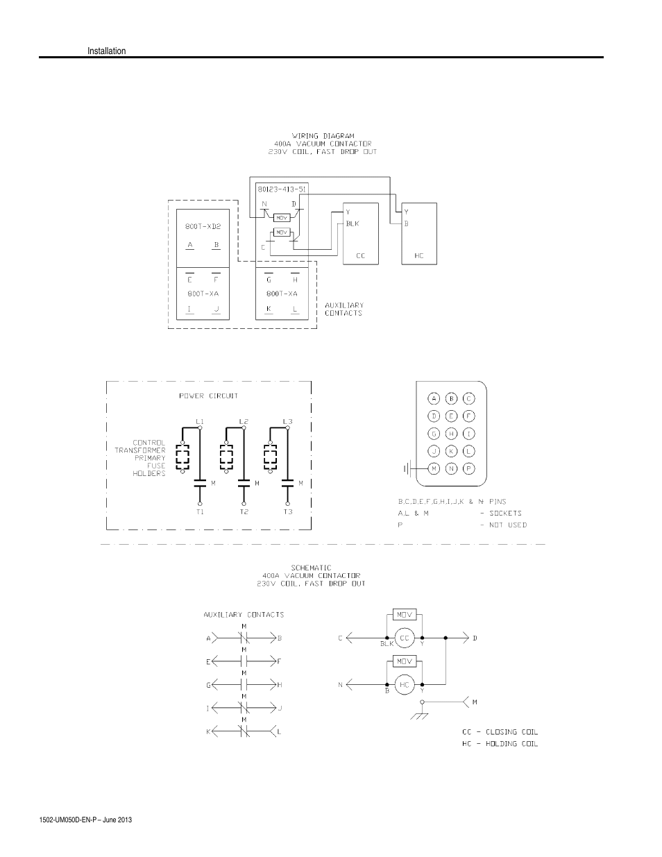 Wiring and schematic diagrams (cont.) | Rockwell Automation 1502 400 Amp Medium Voltage Contactor (Series D) User Manual | Page 24 / 54