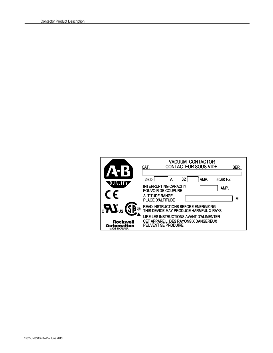 Mechanically latched, Contactor operation, Contactor identification | Rockwell Automation 1502 400 Amp Medium Voltage Contactor (Series D) User Manual | Page 8 / 54