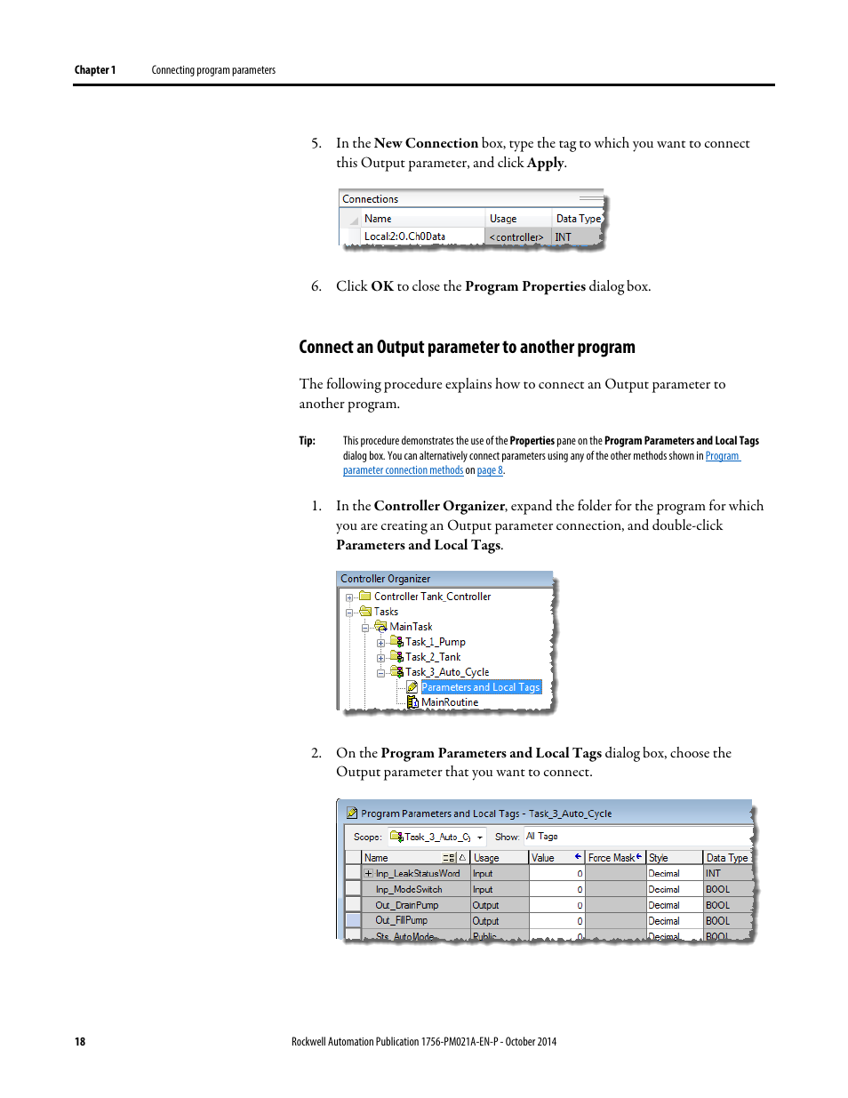 Connect an output parameter to another program | Rockwell Automation Logix5000 Program Parameters Programming Manual User Manual | Page 18 / 36