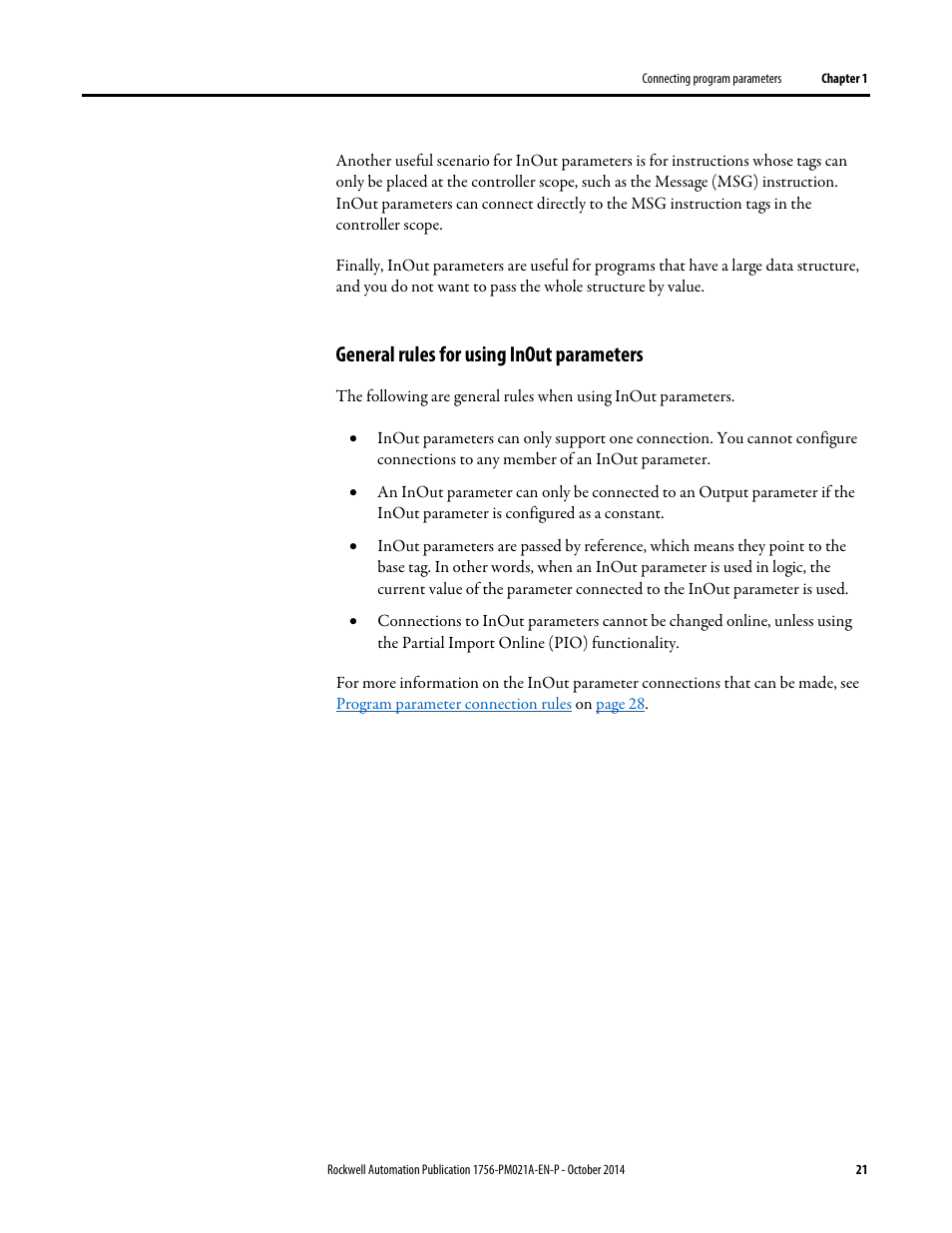 General rules for using inout parameters | Rockwell Automation Logix5000 Program Parameters Programming Manual User Manual | Page 21 / 36