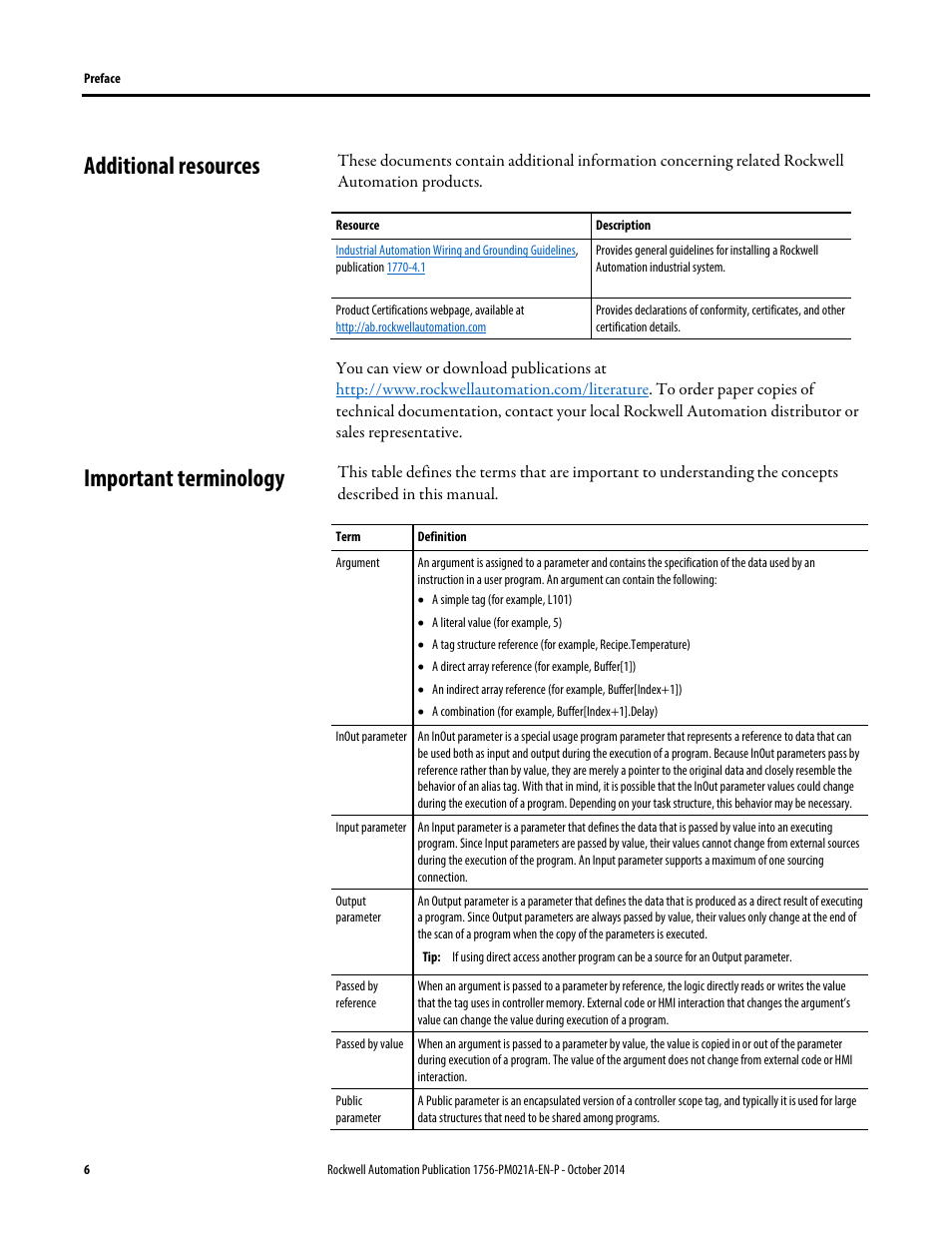 Additional resources, Important terminology, Additional resources important terminology | Rockwell Automation Logix5000 Program Parameters Programming Manual User Manual | Page 6 / 36