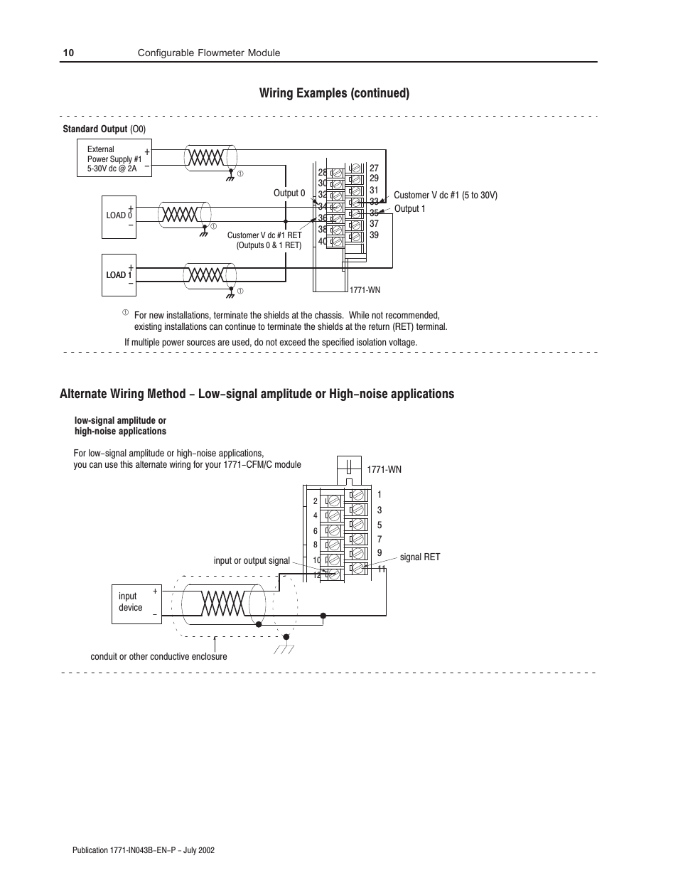 Wiring examples (continued) | Rockwell Automation 1771-CFM Config. Flowmeter Installation Instructions User Manual | Page 10 / 20
