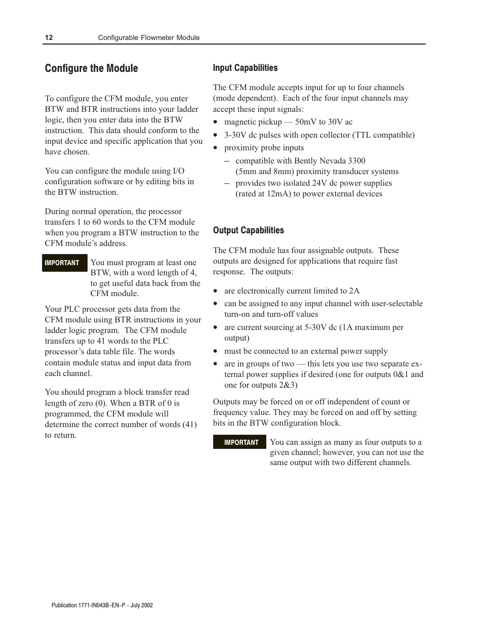 Configure the module | Rockwell Automation 1771-CFM Config. Flowmeter Installation Instructions User Manual | Page 12 / 20