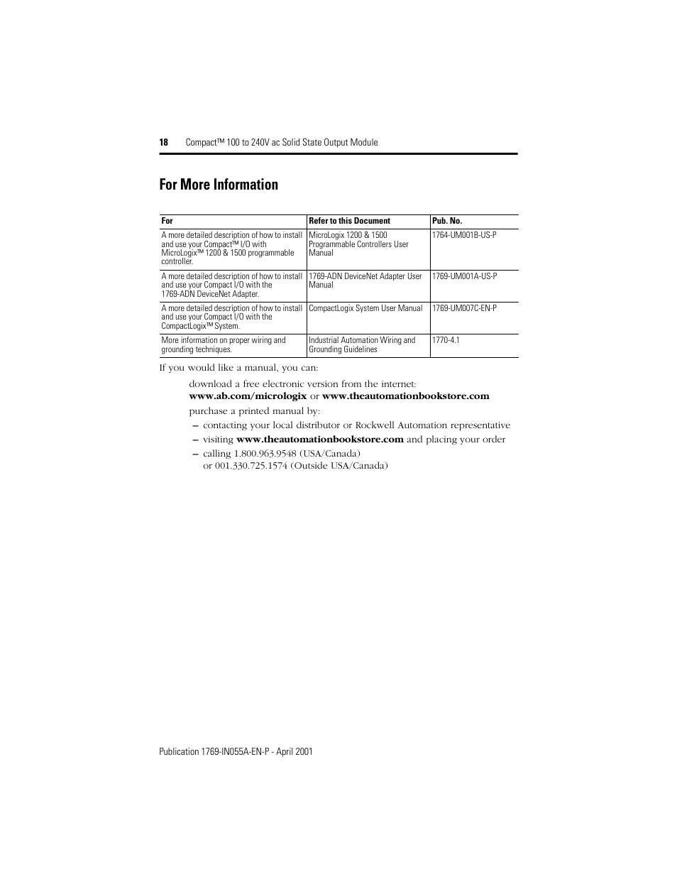 For more information | Rockwell Automation 1769-OA8 Compact 100 to 240V ac Solid State Output Module User Manual | Page 18 / 20