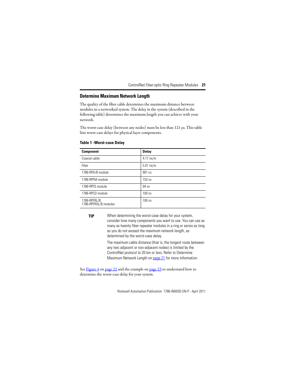 Determine maximum network length | Rockwell Automation 1786-RPFRXL ControlNet Fiber Ring Modules Installation Instructions User Manual | Page 21 / 40