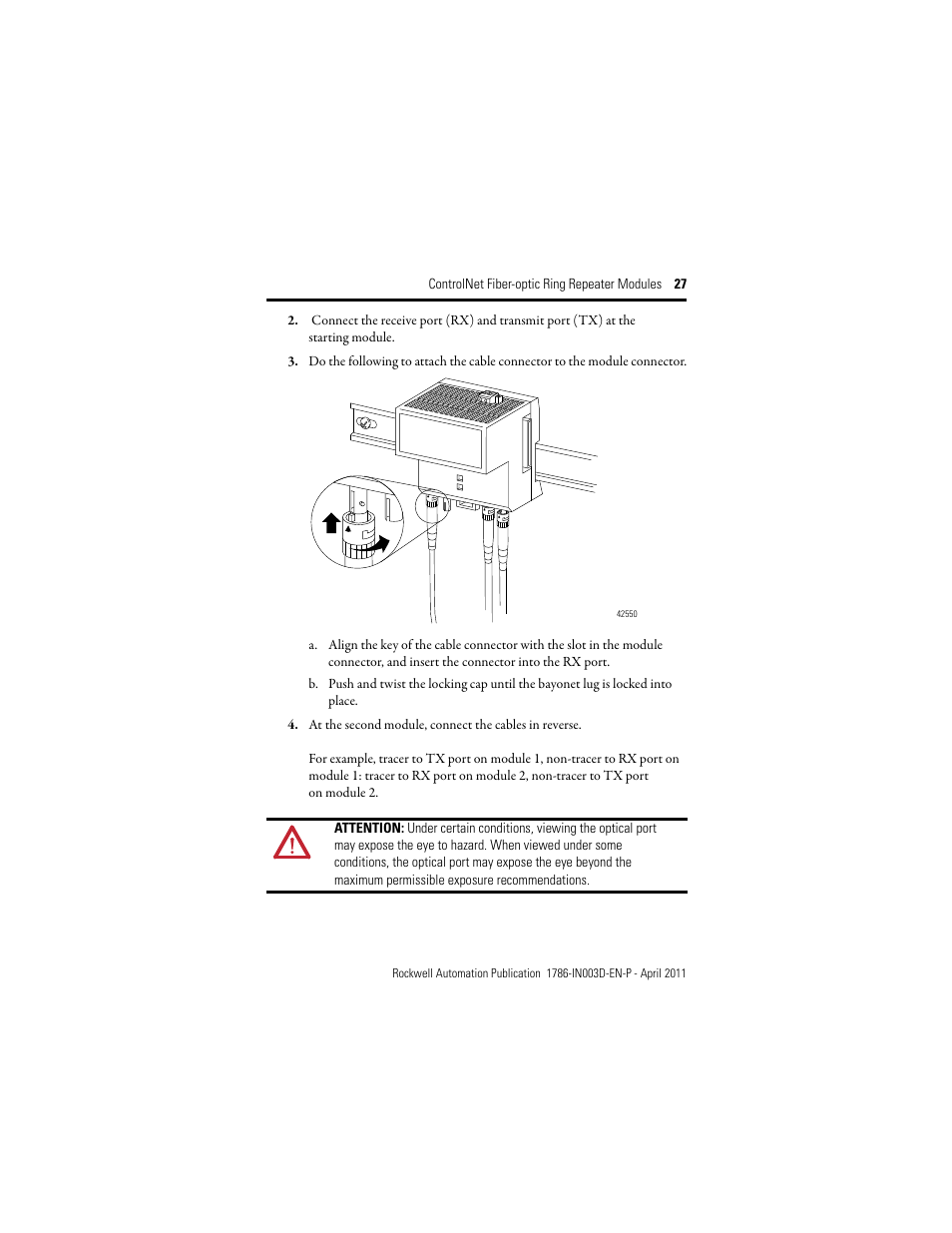 Rockwell Automation 1786-RPFRXL ControlNet Fiber Ring Modules Installation Instructions User Manual | Page 27 / 40