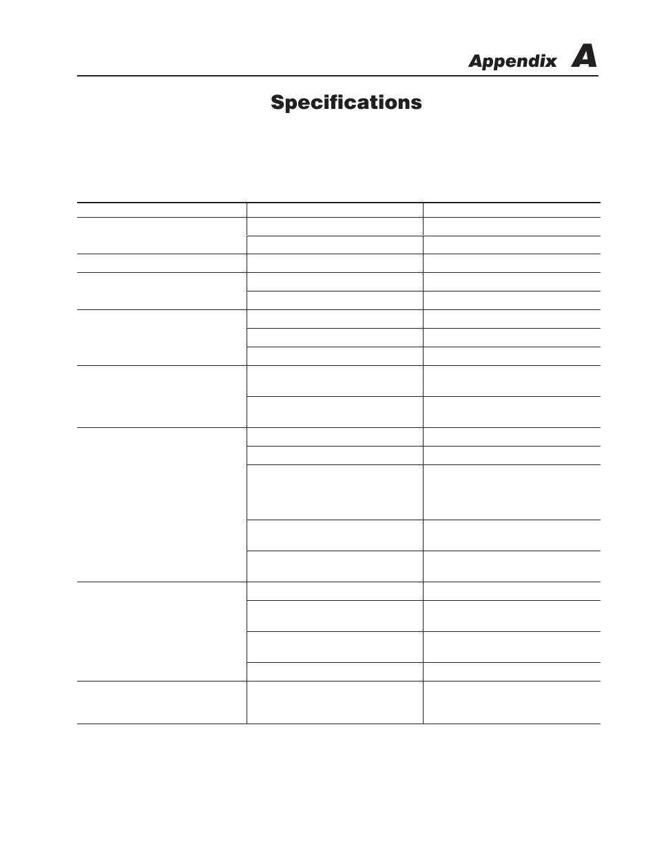 A - specifications, System test general specifications, Specifications | Appendix | Rockwell Automation 1747-L55x,D174710.4 SLC 500 Ethernet User Manual | Page 65 / 70
