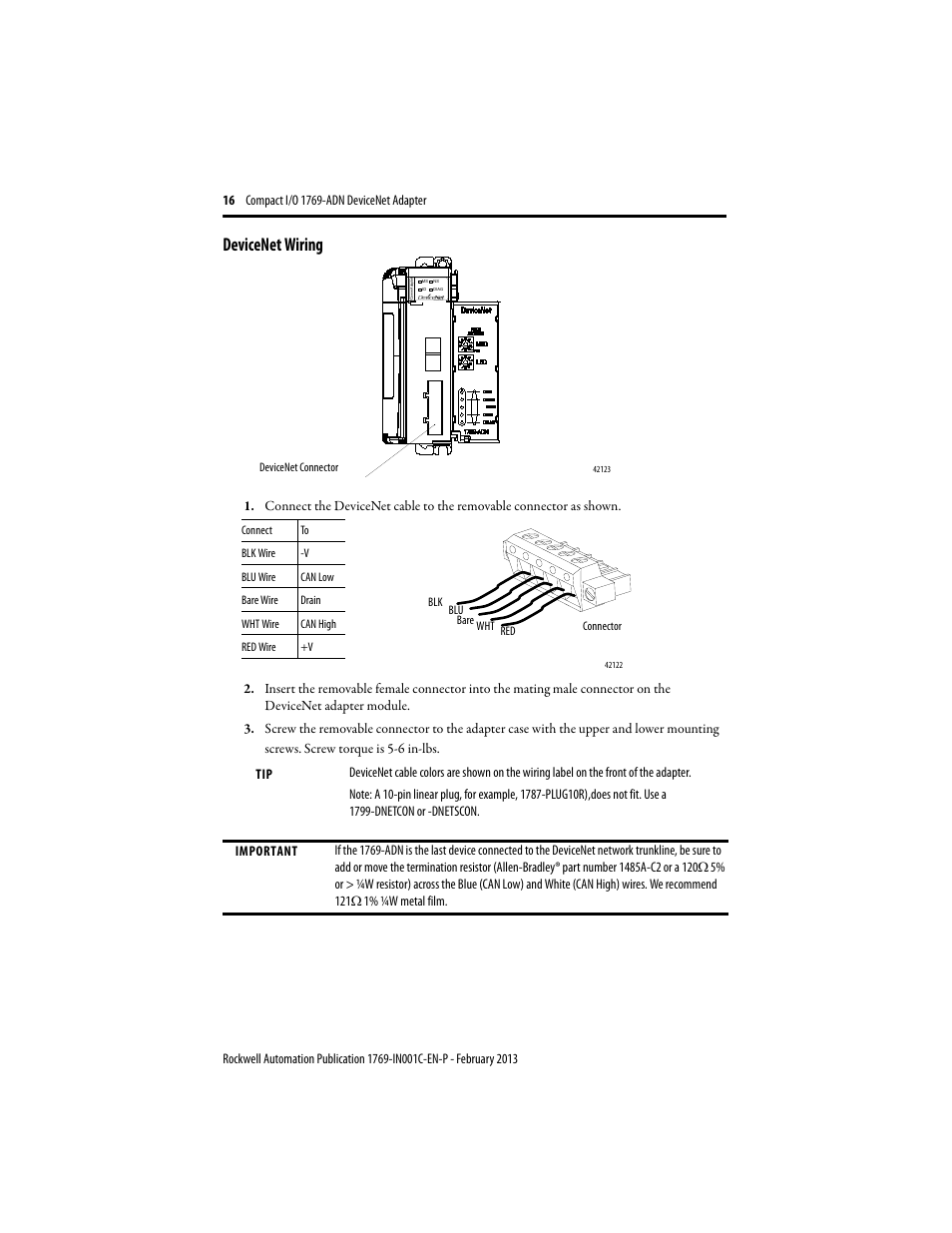 Devicenet wiring | Rockwell Automation 1769-ADN Compact I/O DeviceNet Adapter User Manual | Page 16 / 28