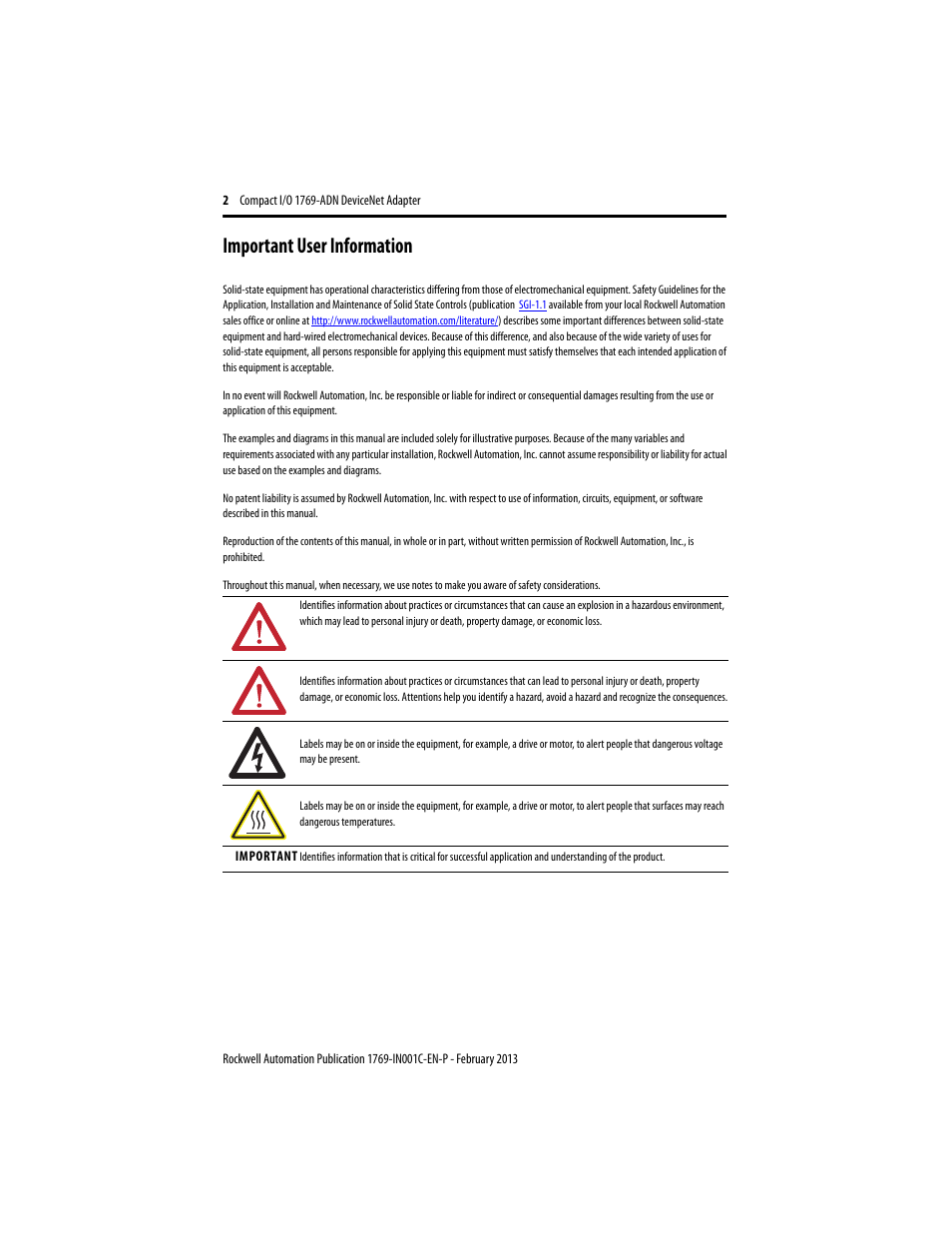 Important user information | Rockwell Automation 1769-ADN Compact I/O DeviceNet Adapter User Manual | Page 2 / 28