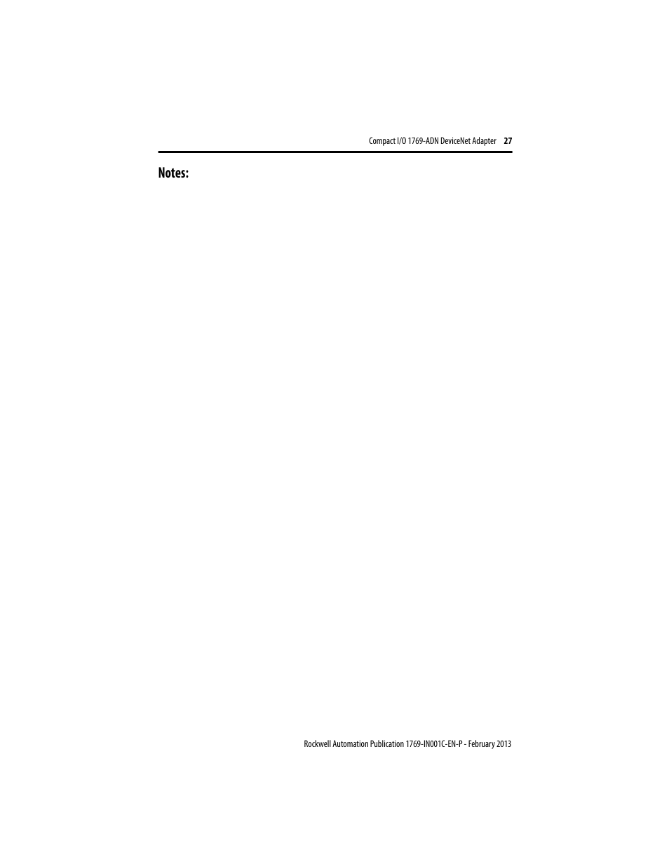 Rockwell Automation 1769-ADN Compact I/O DeviceNet Adapter User Manual | Page 27 / 28