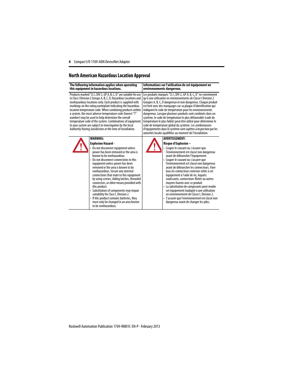 North american hazardous location approval | Rockwell Automation 1769-ADN Compact I/O DeviceNet Adapter User Manual | Page 4 / 28