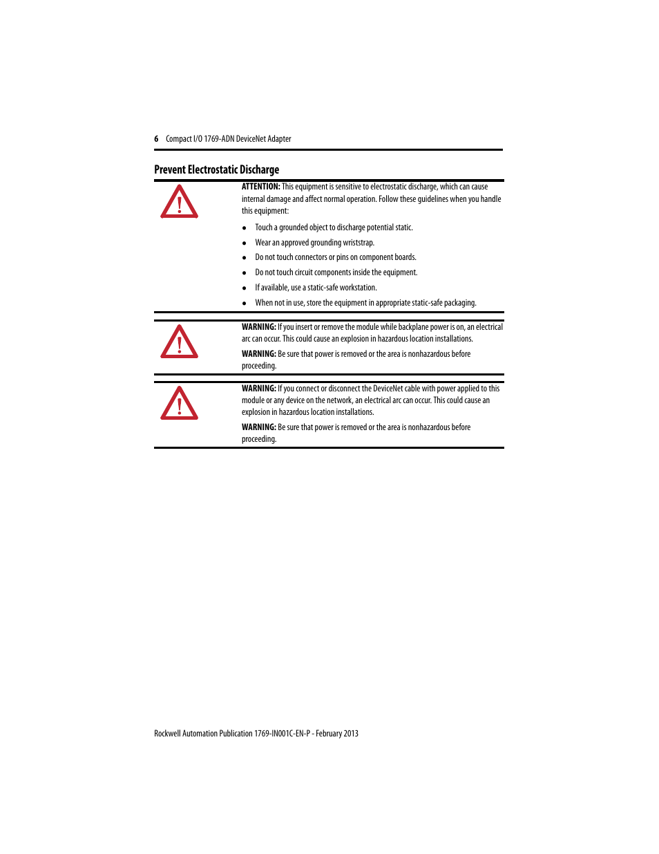 Prevent electrostatic discharge | Rockwell Automation 1769-ADN Compact I/O DeviceNet Adapter User Manual | Page 6 / 28