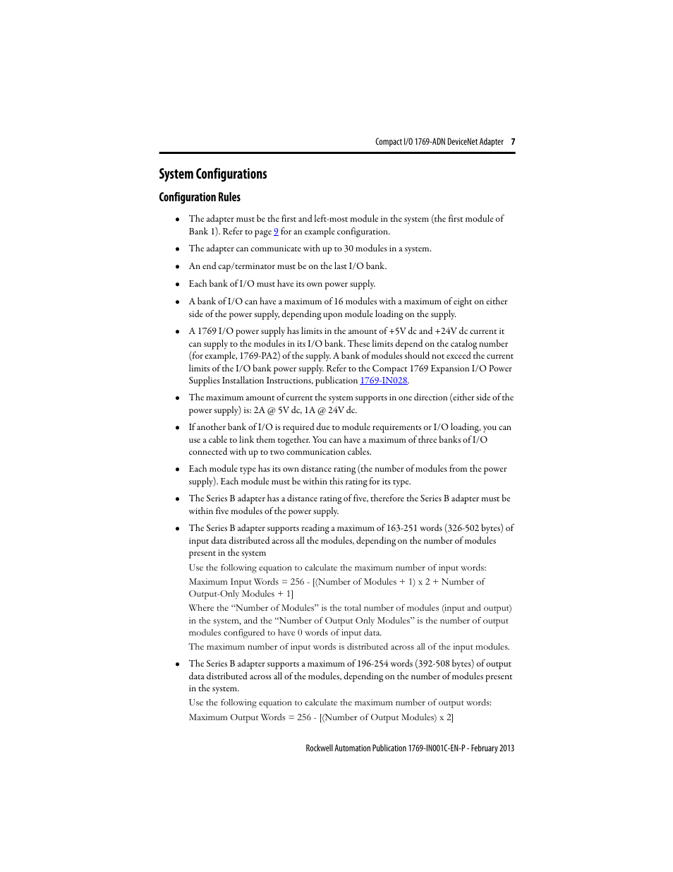 System configurations, Configuration rules | Rockwell Automation 1769-ADN Compact I/O DeviceNet Adapter User Manual | Page 7 / 28