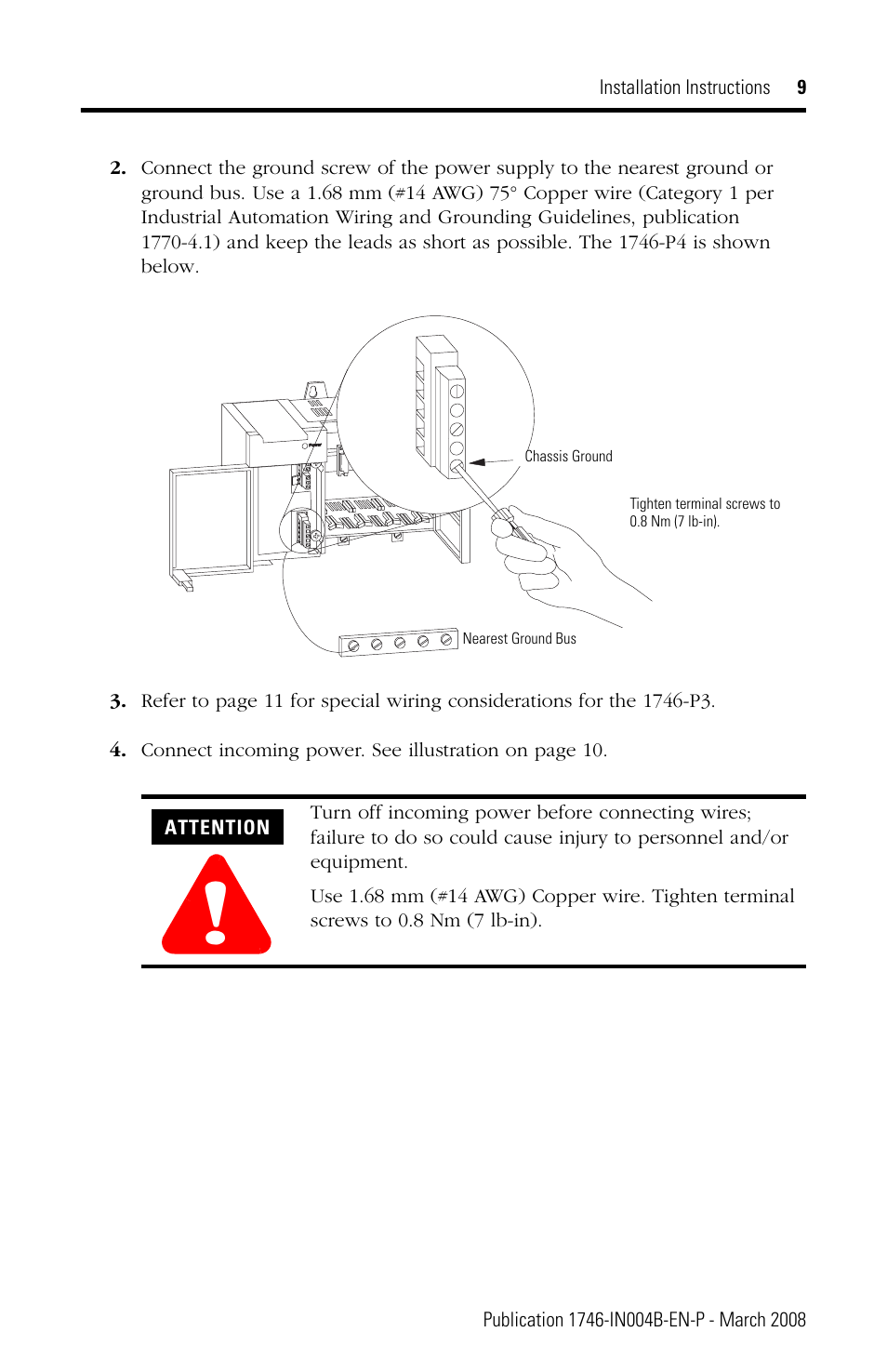 Rockwell Automation 1746-Px SLC 500 Power Supplies Installation Instructions User Manual | Page 9 / 20