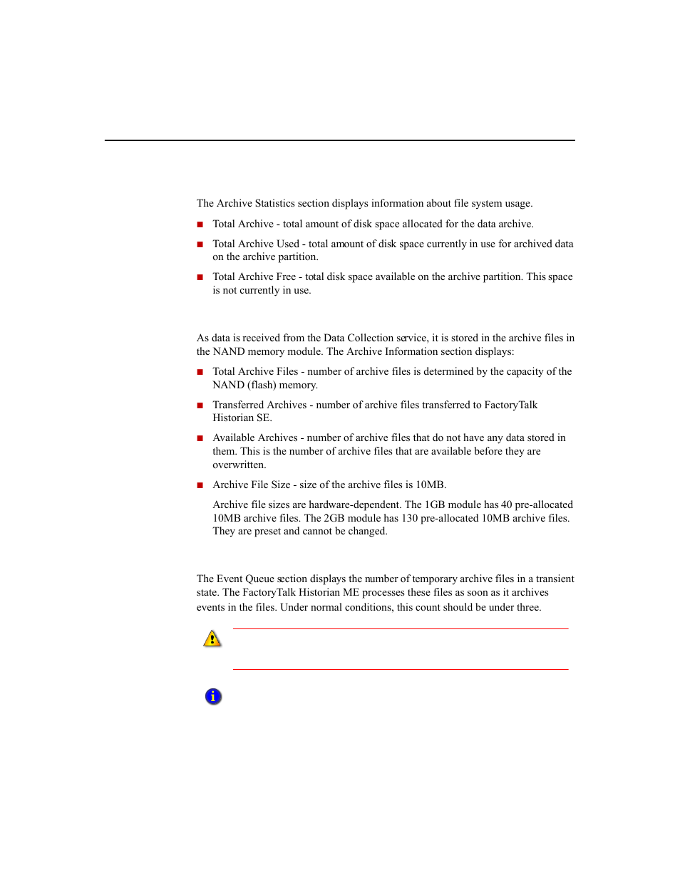 Archive statistics, Archive information, Event queue | Rockwell Automation 1756-HIST2G Historian ME 2.1  User Manual | Page 109 / 320