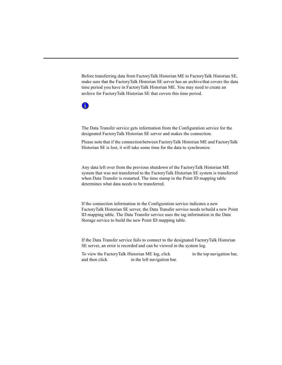 Connecting to factorytalk historian se, Uploading historical data, Failing to connect | Rockwell Automation 1756-HIST2G Historian ME 2.1  User Manual | Page 120 / 320