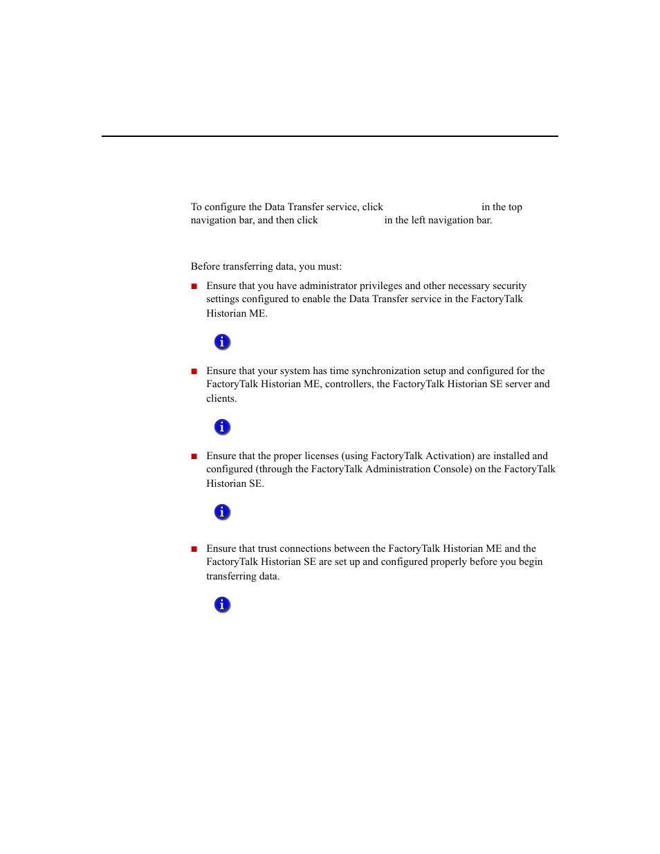 Configuring data transfer, Prerequisite information | Rockwell Automation 1756-HIST2G Historian ME 2.1  User Manual | Page 122 / 320