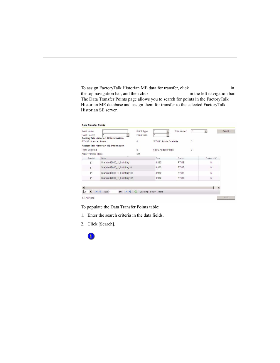 Selecting points to transfer | Rockwell Automation 1756-HIST2G Historian ME 2.1  User Manual | Page 126 / 320