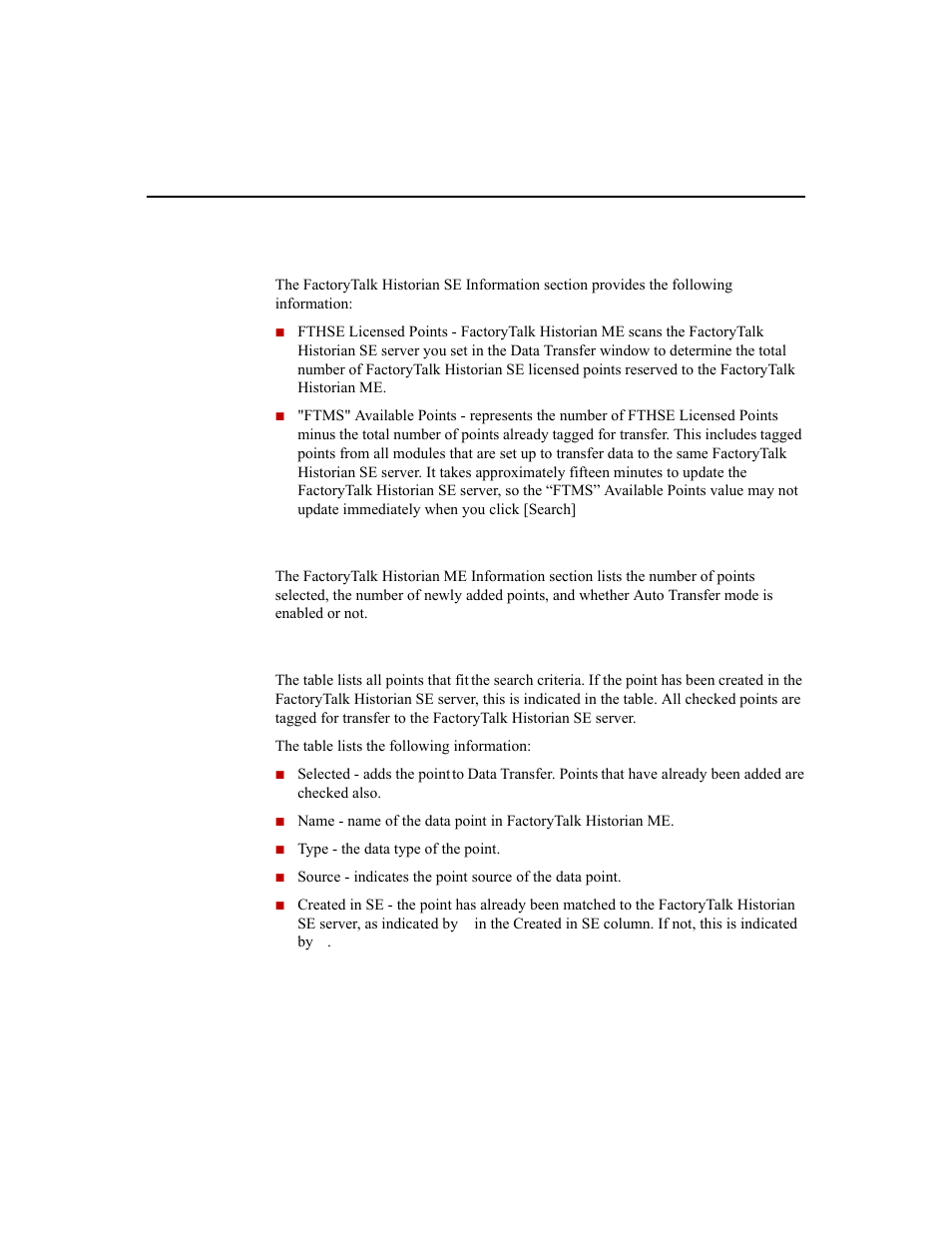 Viewing factorytalk historian se information, Viewing factorytalk historian me information, Adding points to transfer | Rockwell Automation 1756-HIST2G Historian ME 2.1  User Manual | Page 127 / 320