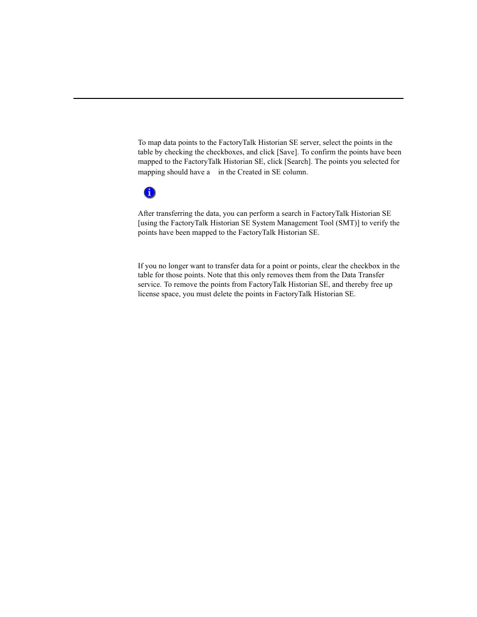 Manually transferring points, Removing points from data transfer | Rockwell Automation 1756-HIST2G Historian ME 2.1  User Manual | Page 128 / 320