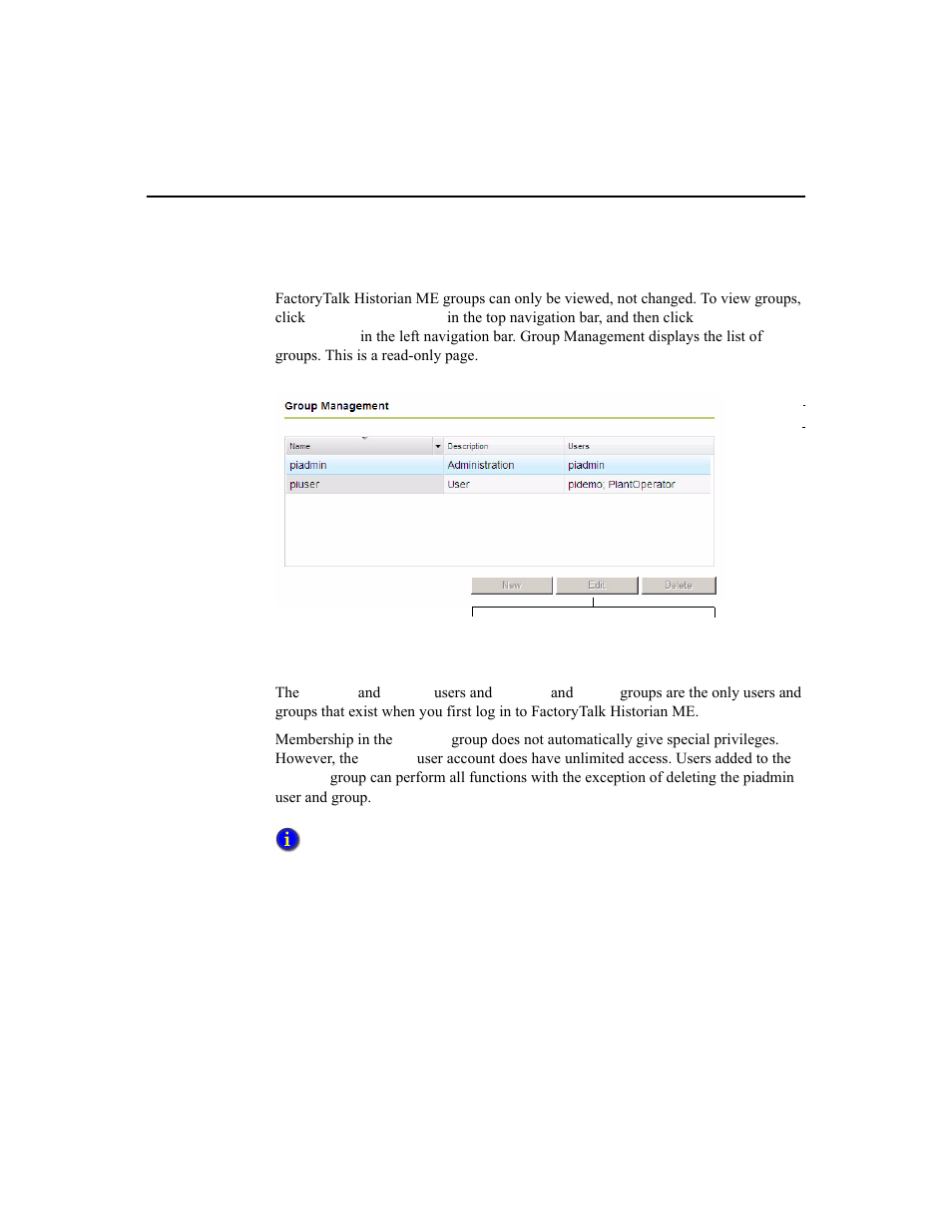 Managing groups | Rockwell Automation 1756-HIST2G Historian ME 2.1  User Manual | Page 133 / 320