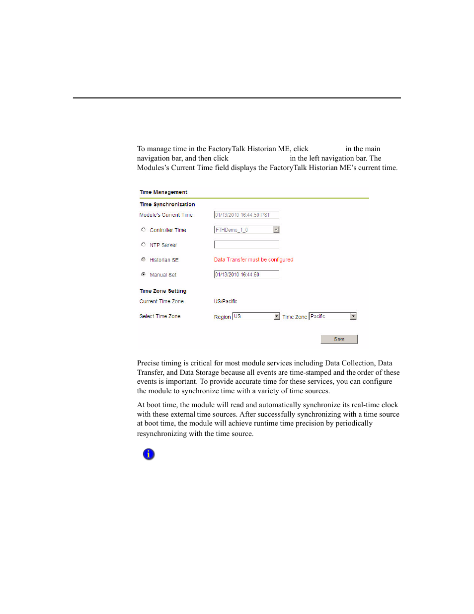 Managing time, E the “managing time” section fo | Rockwell Automation 1756-HIST2G Historian ME 2.1  User Manual | Page 134 / 320