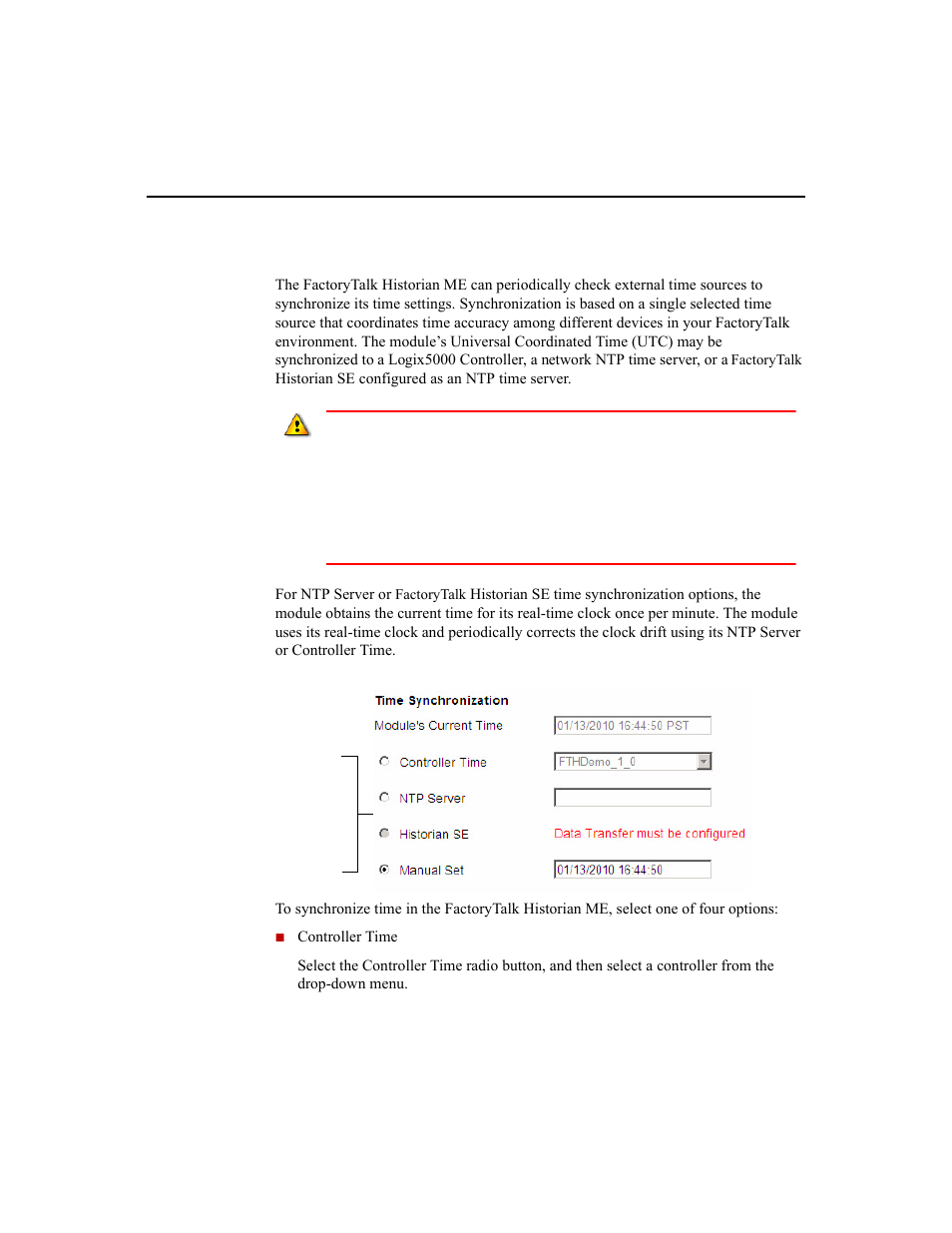 Time synchronization settings | Rockwell Automation 1756-HIST2G Historian ME 2.1  User Manual | Page 136 / 320