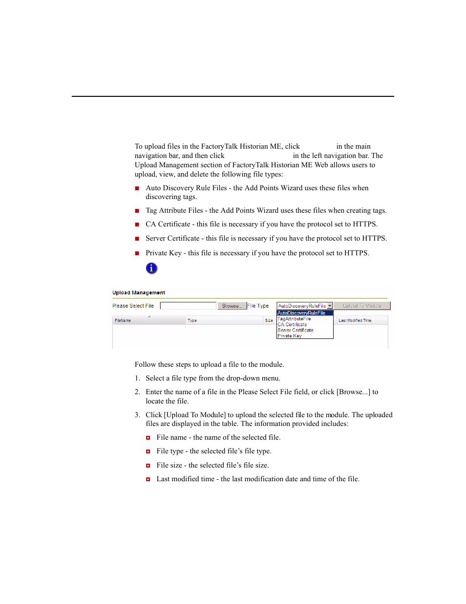 Uploading files to the module | Rockwell Automation 1756-HIST2G Historian ME 2.1  User Manual | Page 145 / 320