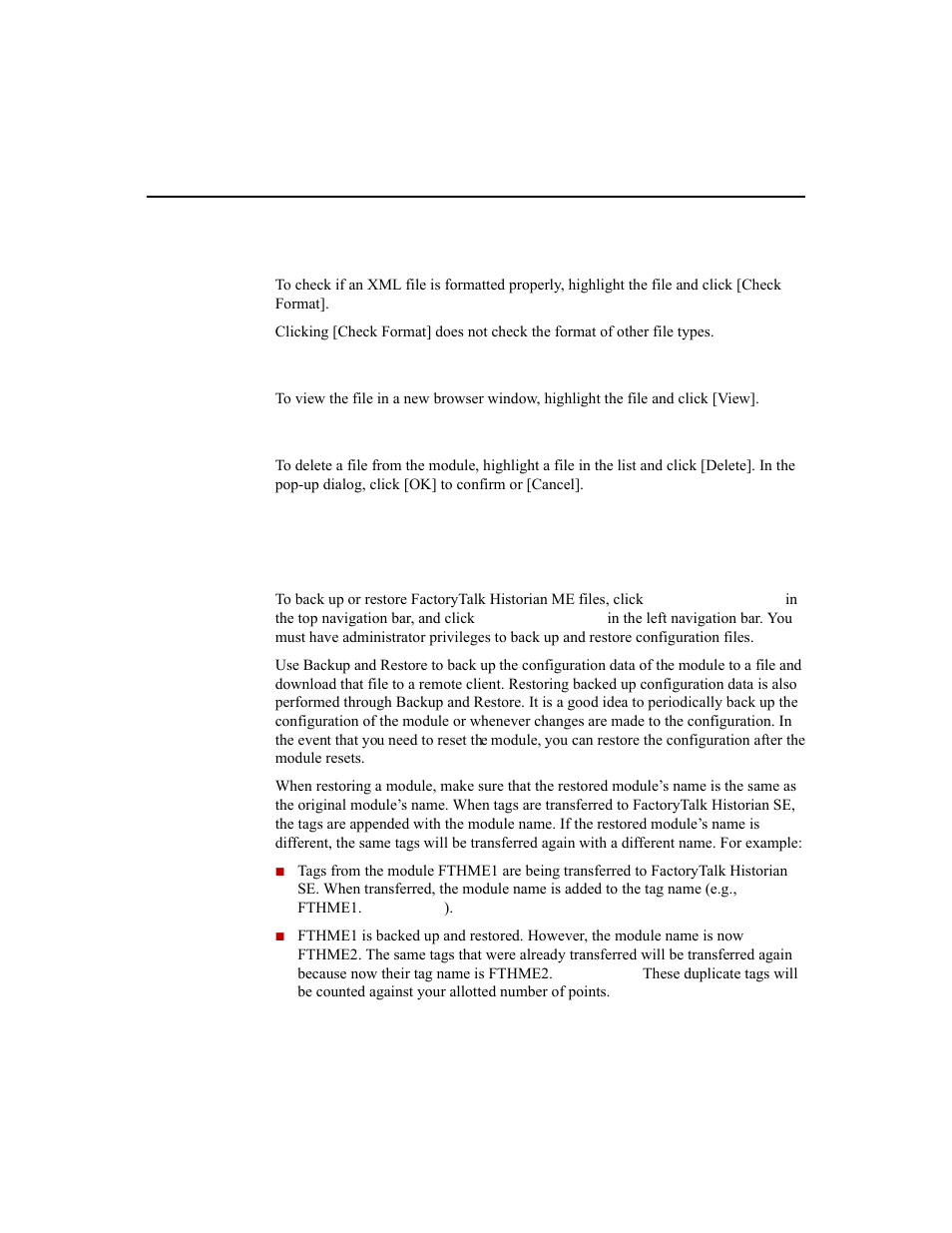 Check the format of an uploaded file, Viewing an uploaded file, Deleting an uploaded file | Rockwell Automation 1756-HIST2G Historian ME 2.1  User Manual | Page 146 / 320