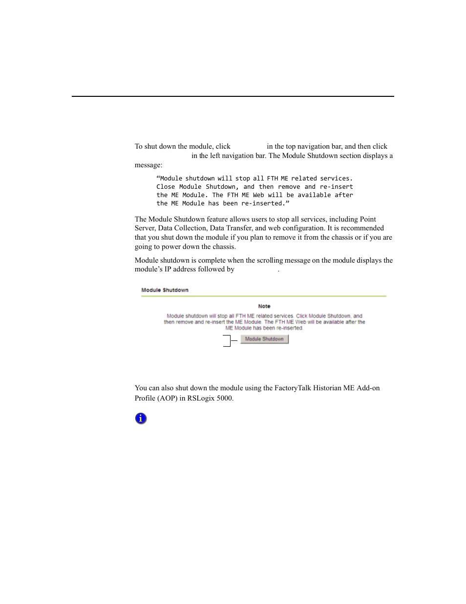 Shutting down | Rockwell Automation 1756-HIST2G Historian ME 2.1  User Manual | Page 162 / 320