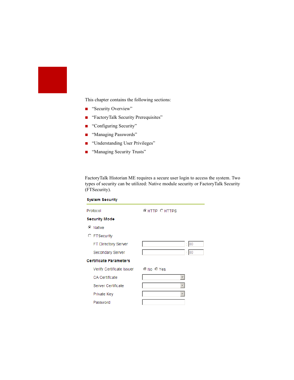 Managing security, Security overview, 9 • managing security | E the “managing security” chapter | Rockwell Automation 1756-HIST2G Historian ME 2.1  User Manual | Page 165 / 320