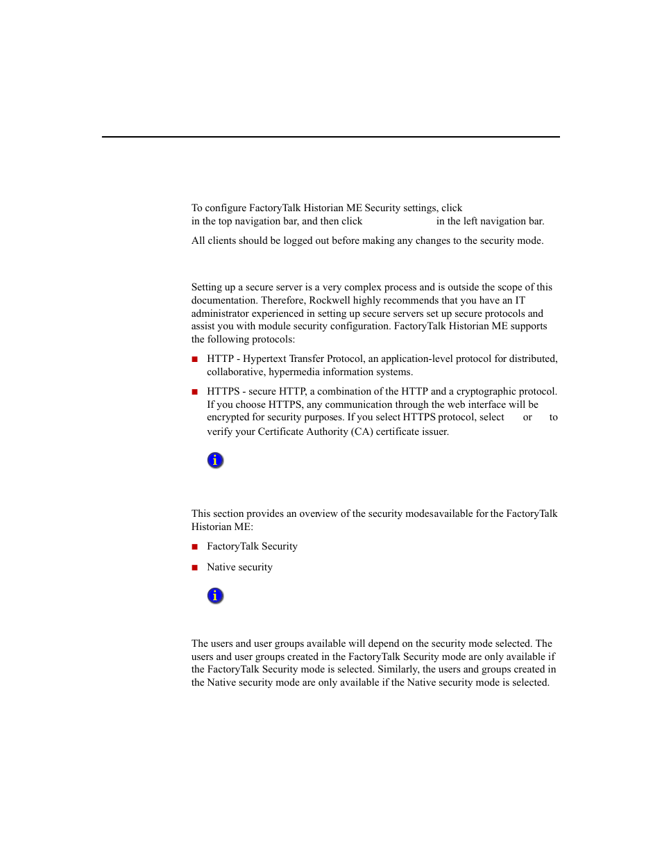 Configuring security, Protocol settings, Security modes | Rockwell Automation 1756-HIST2G Historian ME 2.1  User Manual | Page 167 / 320