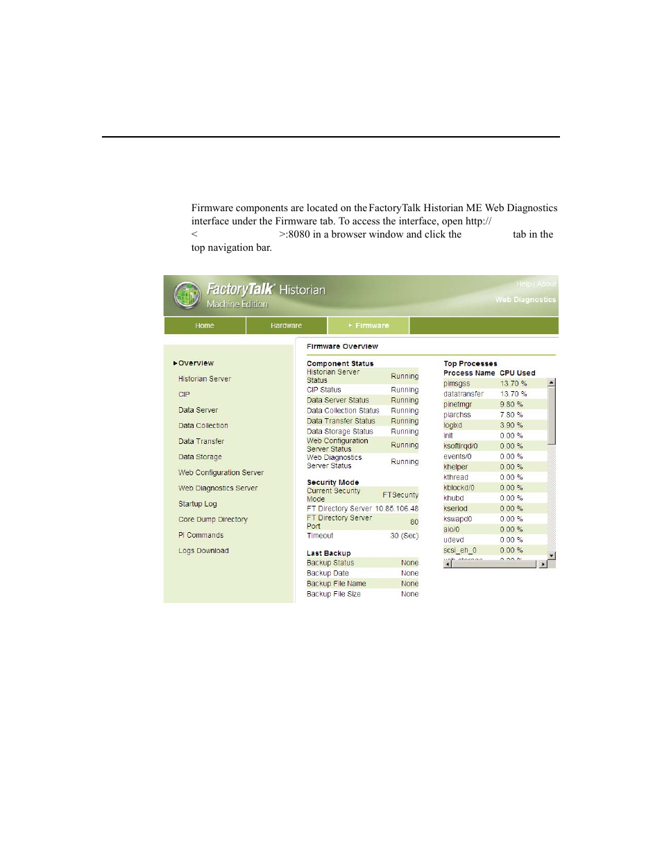 Firmware diagnostics | Rockwell Automation 1756-HIST2G Historian ME 2.1  User Manual | Page 197 / 320