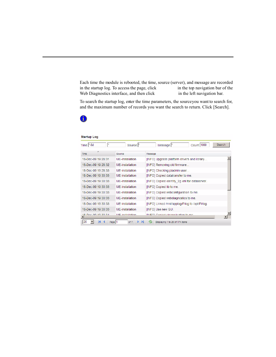 Startup log | Rockwell Automation 1756-HIST2G Historian ME 2.1  User Manual | Page 207 / 320