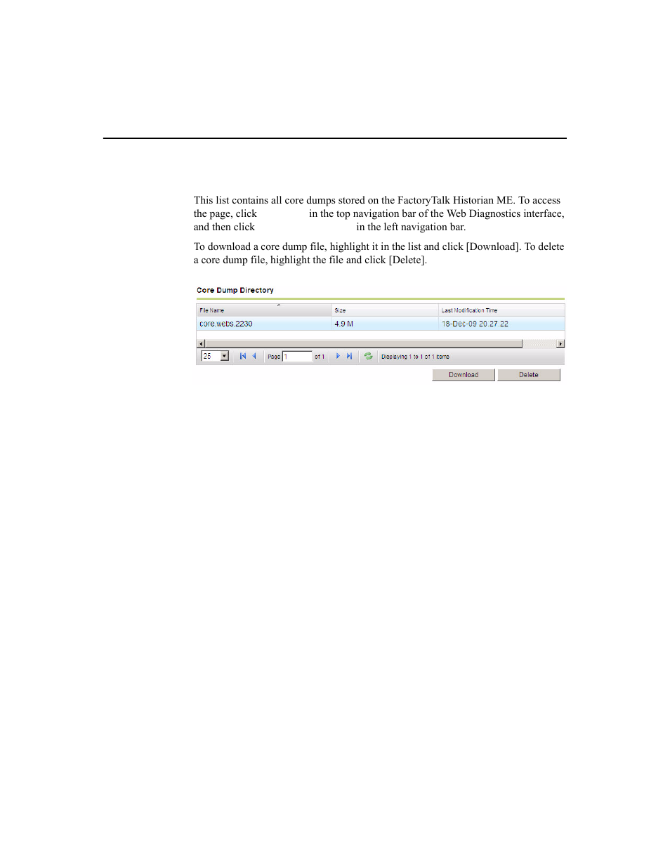 Core dump directory | Rockwell Automation 1756-HIST2G Historian ME 2.1  User Manual | Page 208 / 320