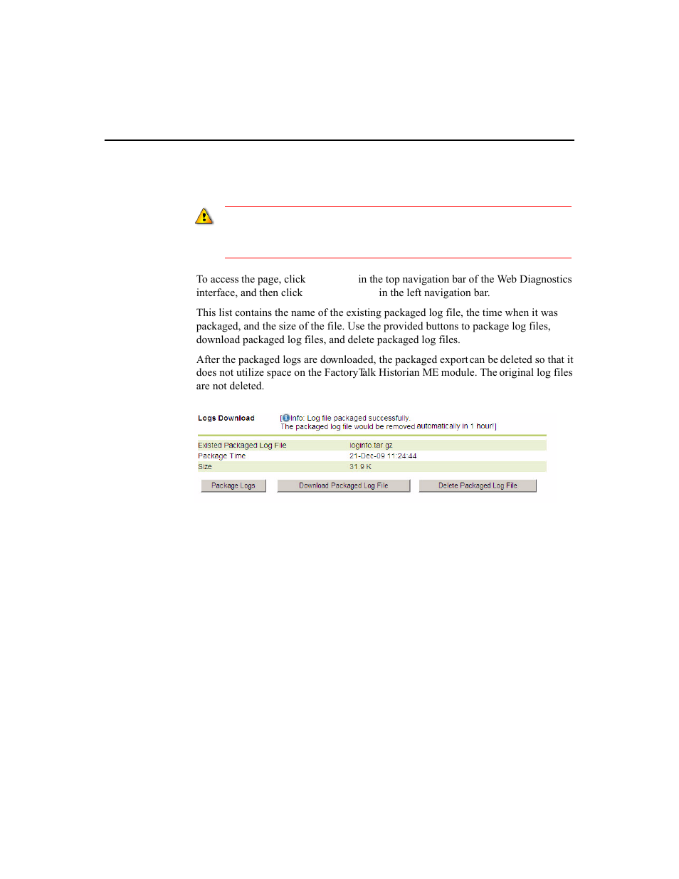 Logs download | Rockwell Automation 1756-HIST2G Historian ME 2.1  User Manual | Page 210 / 320