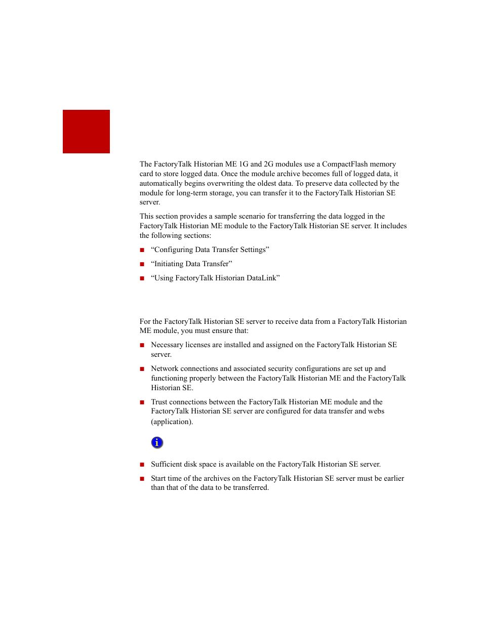 Data transfer sample scenario, Configuring data transfer settings, B • data transfer sample scenario | Rockwell Automation 1756-HIST2G Historian ME 2.1  User Manual | Page 227 / 320