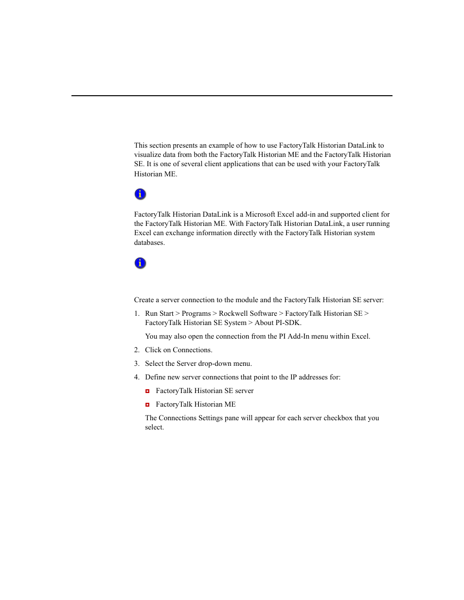 Using factorytalk historian datalink, Defining the server connection | Rockwell Automation 1756-HIST2G Historian ME 2.1  User Manual | Page 230 / 320